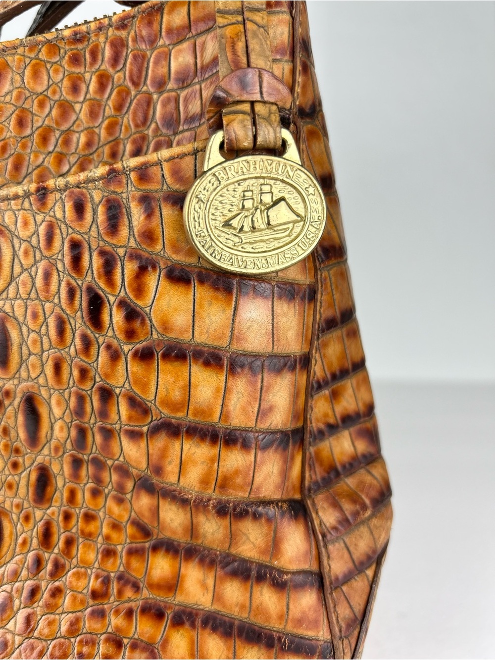Brahmin Isabelle Vintage Toasted Almond Croco Embossed Leather Shoulder Bag - Picture 4 of 16